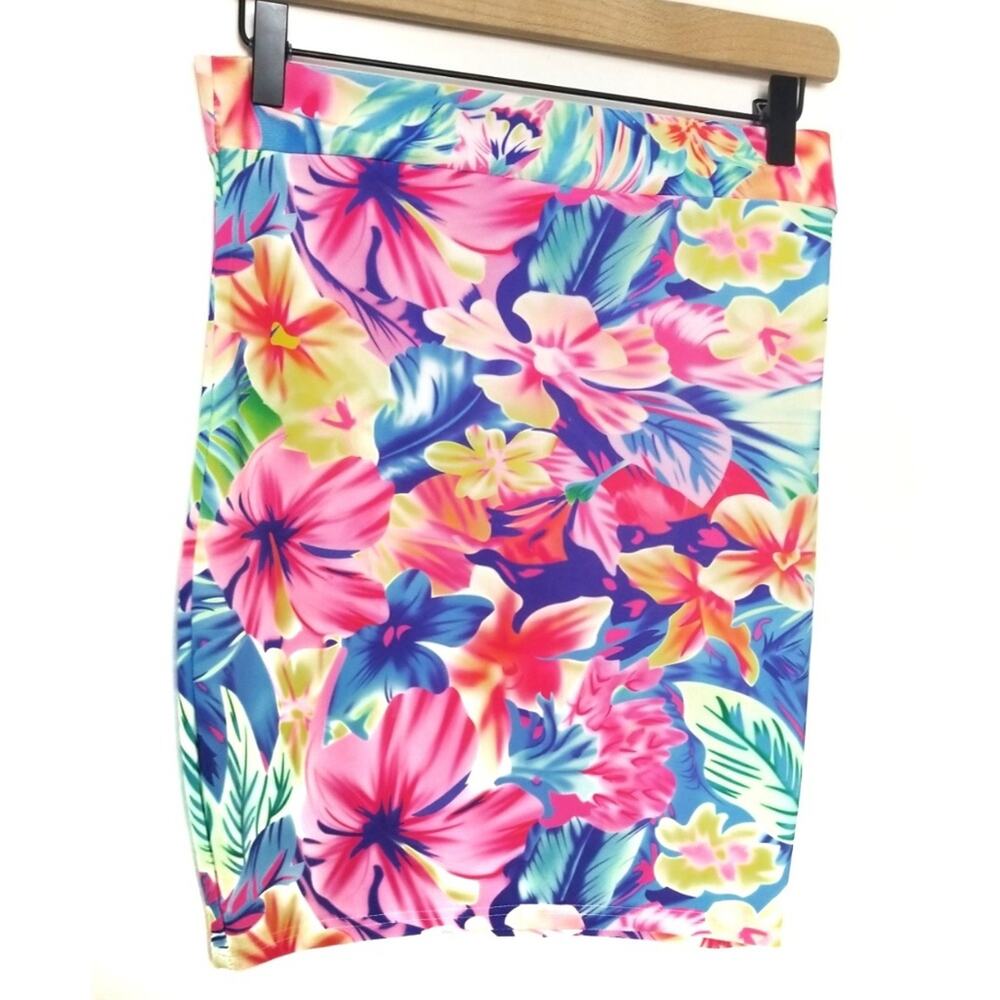 Bright Multicolor Floral Stretch Tube Skirt